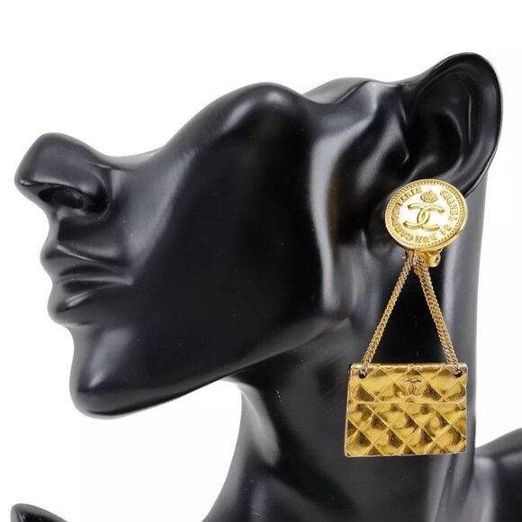 CHANEL Matelasse bag motif Earring COCO Mark vintage Plated Gold 37.8g Women - Picture 8 of 11